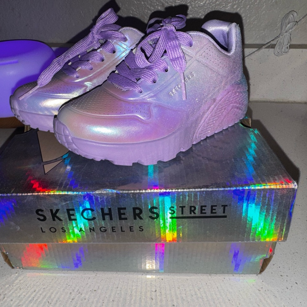 Skechers Lavender Iridescent Platform Sneakers